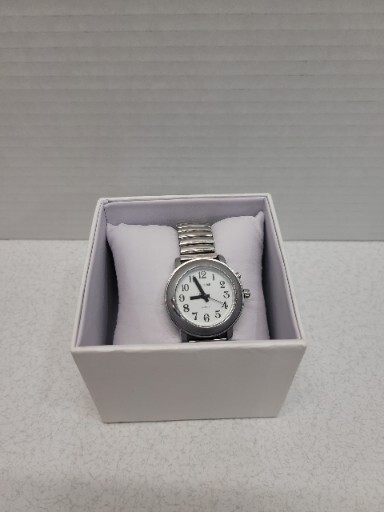 Vintage Tel-Time Watch Easy To Read Numerals Runs Speaks Date & Time Silver Tone