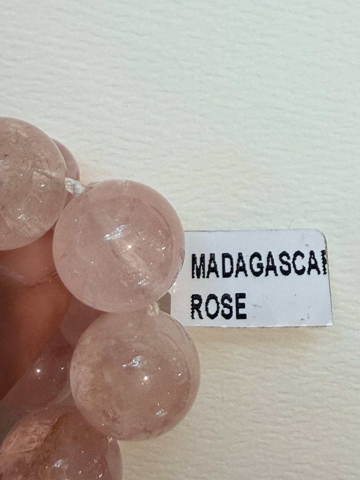 Madagascar Rose Quartz Necklace 14mm Silk Knotted 925 Cameo Clasp OOAK VTG