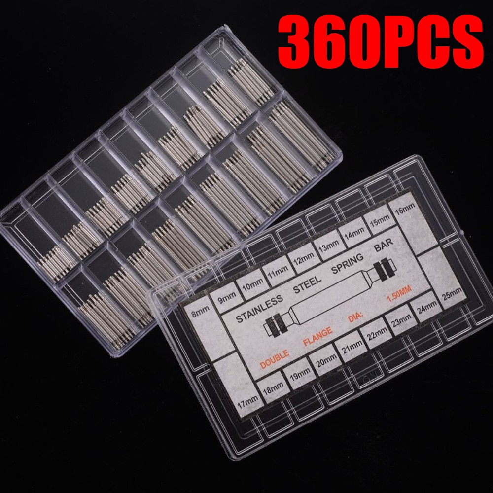 360PCS Stainless Steel Watch PINS SPRING BARS Band Strap Link Repair Kit 8-25mm