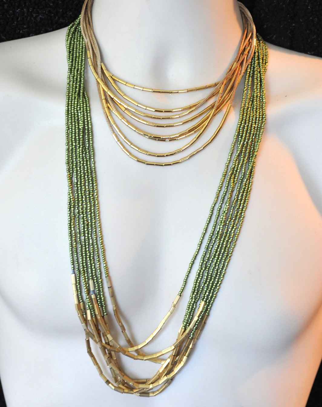 Loft By Ann Taylor Necklace LOT bead 1 is NWT layered green gold tone RD9
