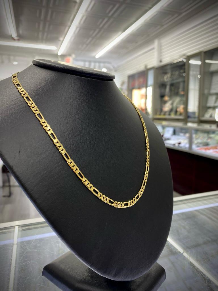 4mm Figaro Chain Necklace for Mens Womens Gold Filled 20″ 24″ Cadena para Hombre