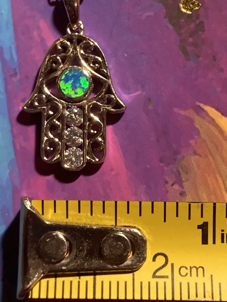 Peter Stone 925 Hamsa Hand Evil Eye Protection Pendant with Gemstones