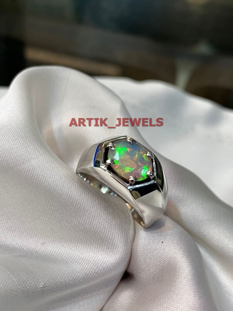 Natural Fire Opal Gemstone with 925 Sterling Silver Ring for Mens #195
