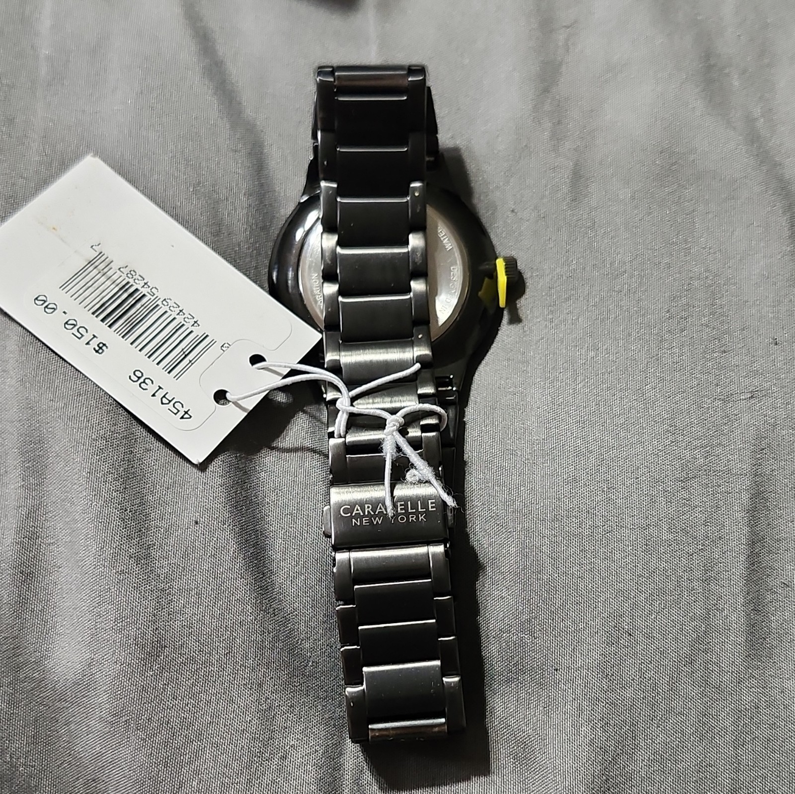 Caravelle New York Men’s Quartz Day/Date 43mm Black SS Watch Gray Dial Box