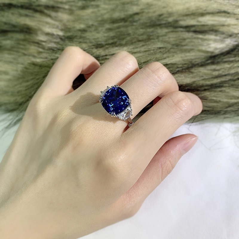 9ct Lab Grown Royal Blue Sapphire Ring, 18K Gold Vermeil, Stylish Statement