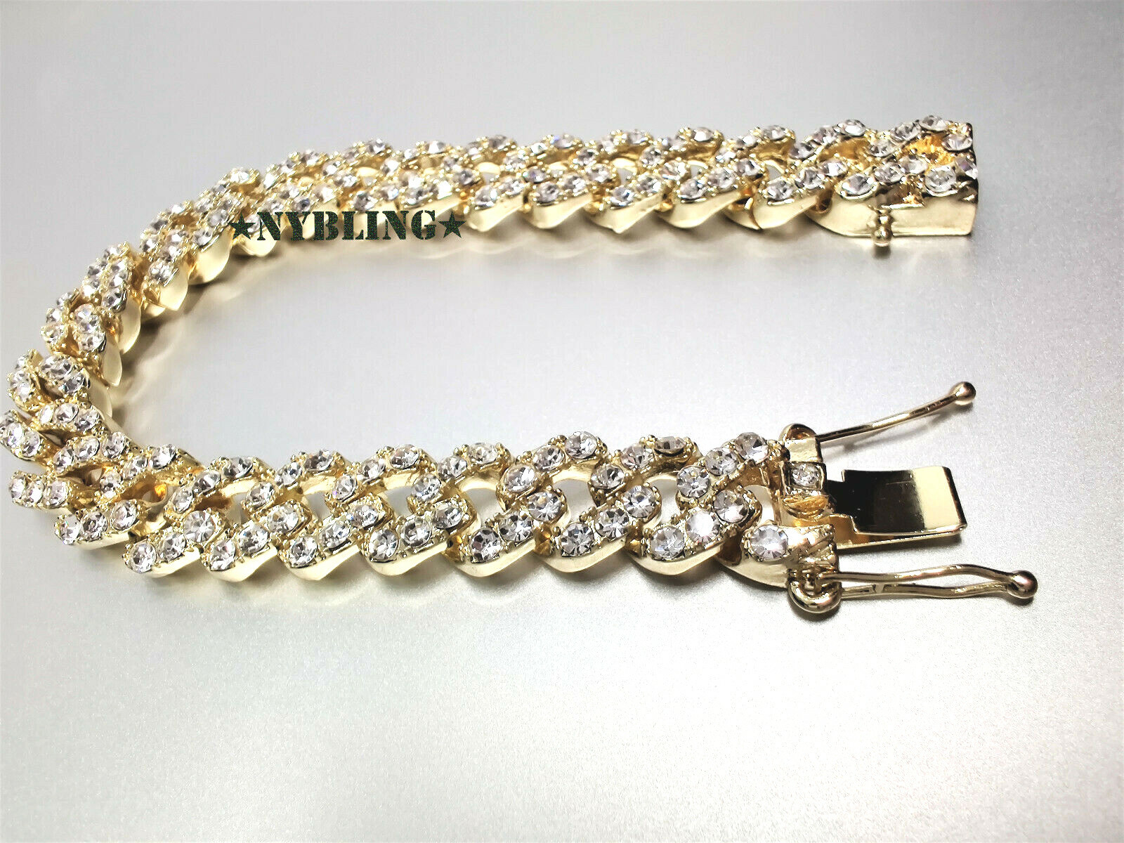 Miami Cuban Bracelet w CZ stones Men Hip Hop Gold Plated CZ Jewelry 7.5″ to 9.5″