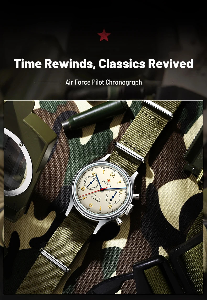 Seagull 1963 Chronograph — ST1901 Manual Wind, Beige Dial, NATO, D304