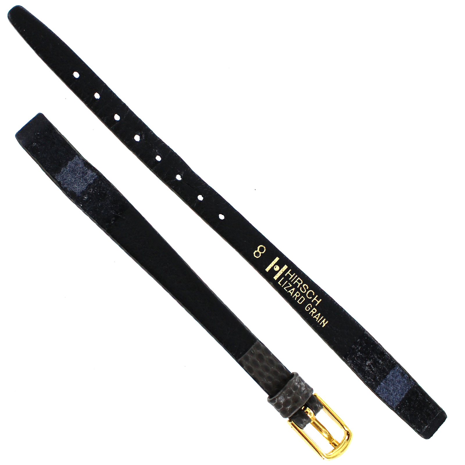 8mm Hirsch Ladies Gray Lizard Grain Stitched Look Open Ended Watch Band