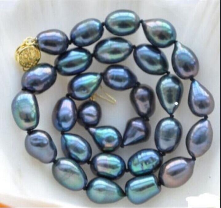 20″8×11-10x15mm south sea genuine peacock blue drop pearl necklace AAA