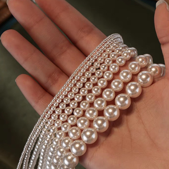 6 mm White Pearls Chain Choker Necklace Lobster Clasp Adjustable