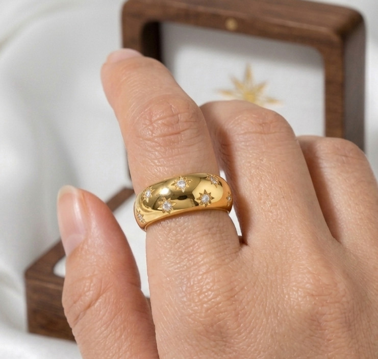 CZ Diamond Starburst Ring,Celestial Band Ring,Chunky Star Ring
