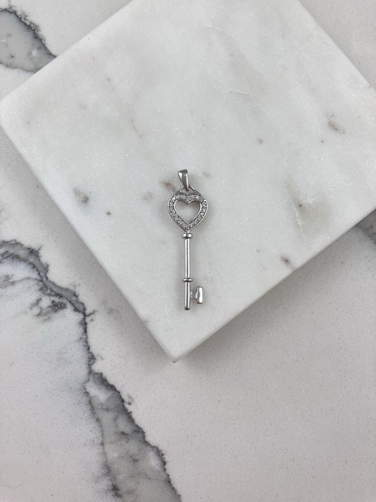 925 Sterling Silver C Z Key To My Heart Pendant