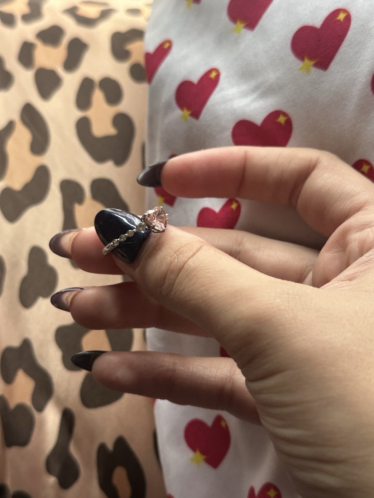 White Gold Pink Heart Darry Ring