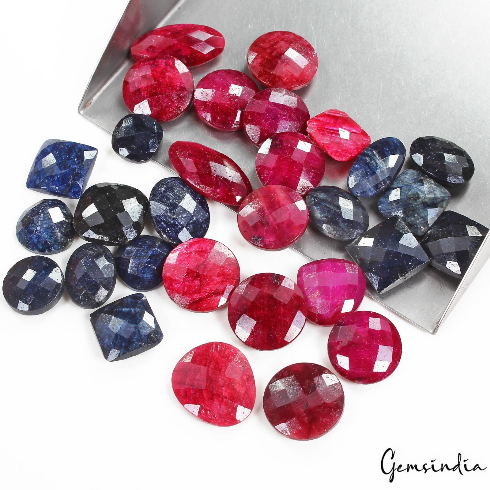 Certified 280 Cts Natural Ruby Sapphire Mix Checker Cut Loose Jewelry Gems Lot