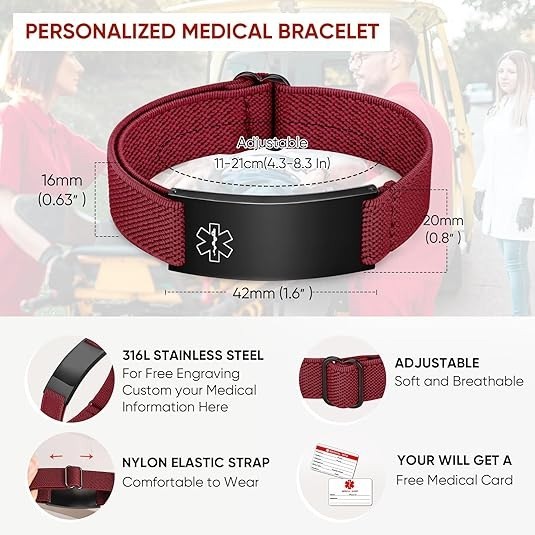 Free Engraving Personalized Medical Alert Bracelet Stainless Steel Wristband