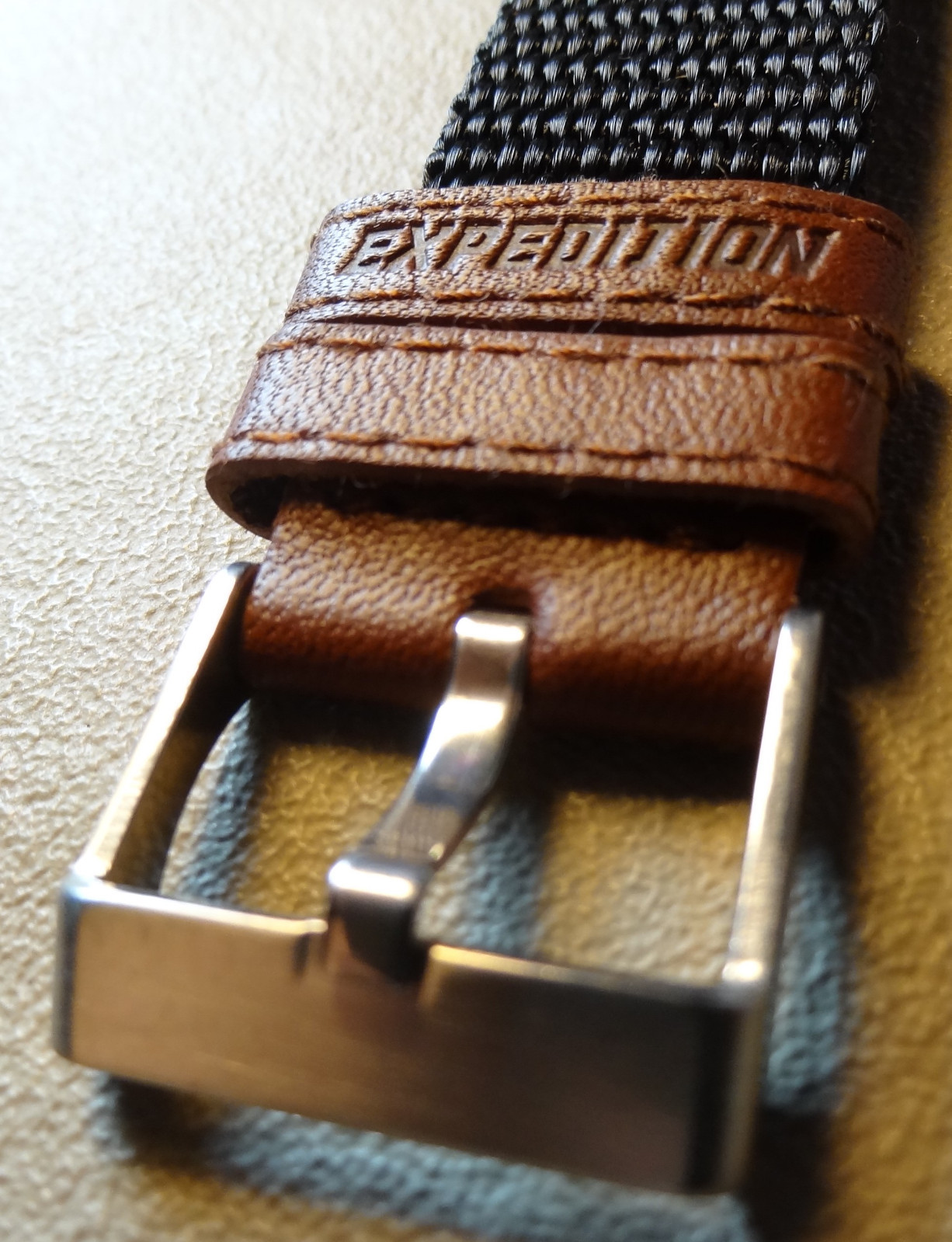 New Mens ONE PIECE Nylon 18mm Timex Expedition Camper Watch Band Black w/Brown