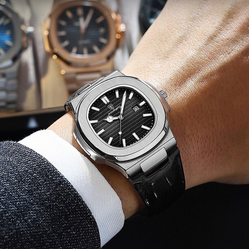 POEDAGAR Luxury Analog Men’s Watch Waterproof Luminous Leather Quartz Wristwatch