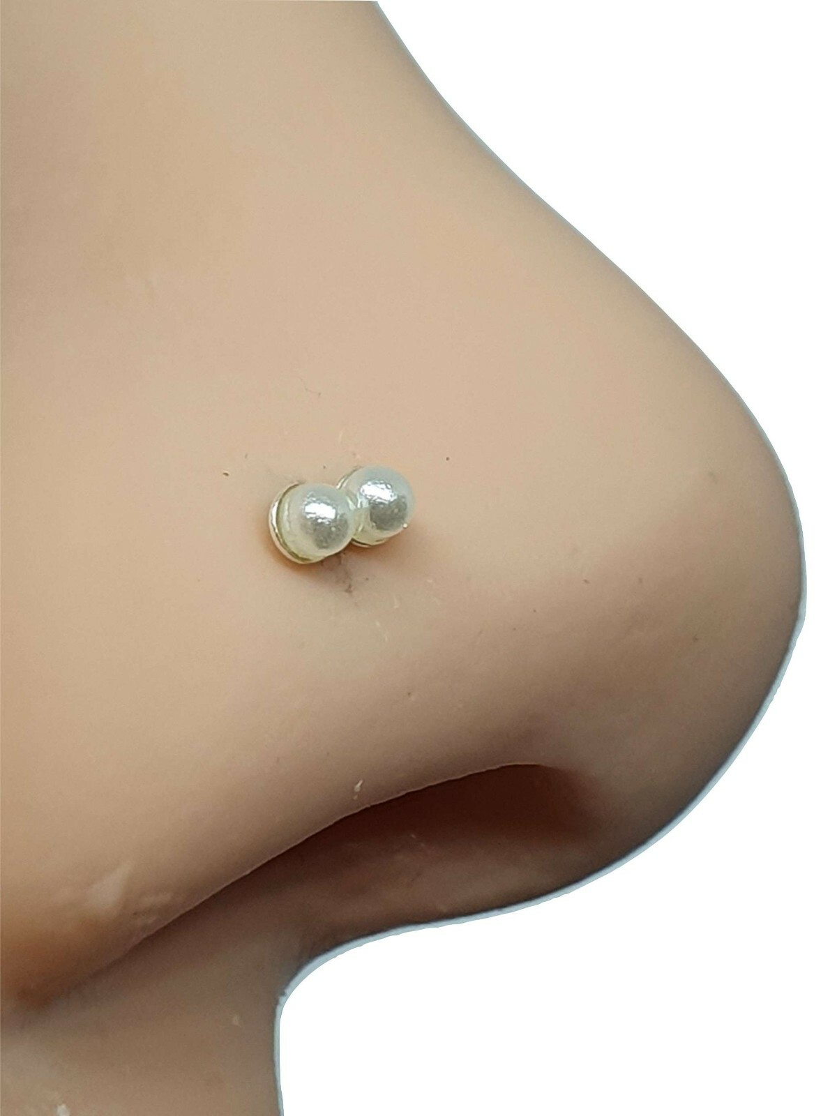 Pearl Nose Stud Double Cultured Twin Pearl 22g (0.6mm) 925 Silver Ball End