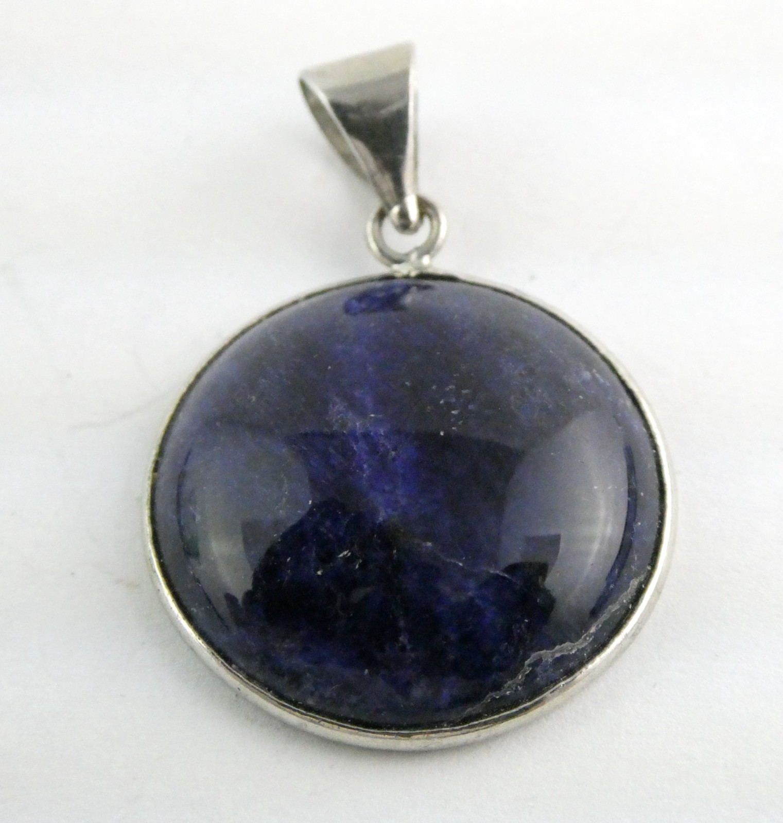 Silver Plated Bezel Setting Round Dyed Darker Blue Sodalite Cabochon Pendant