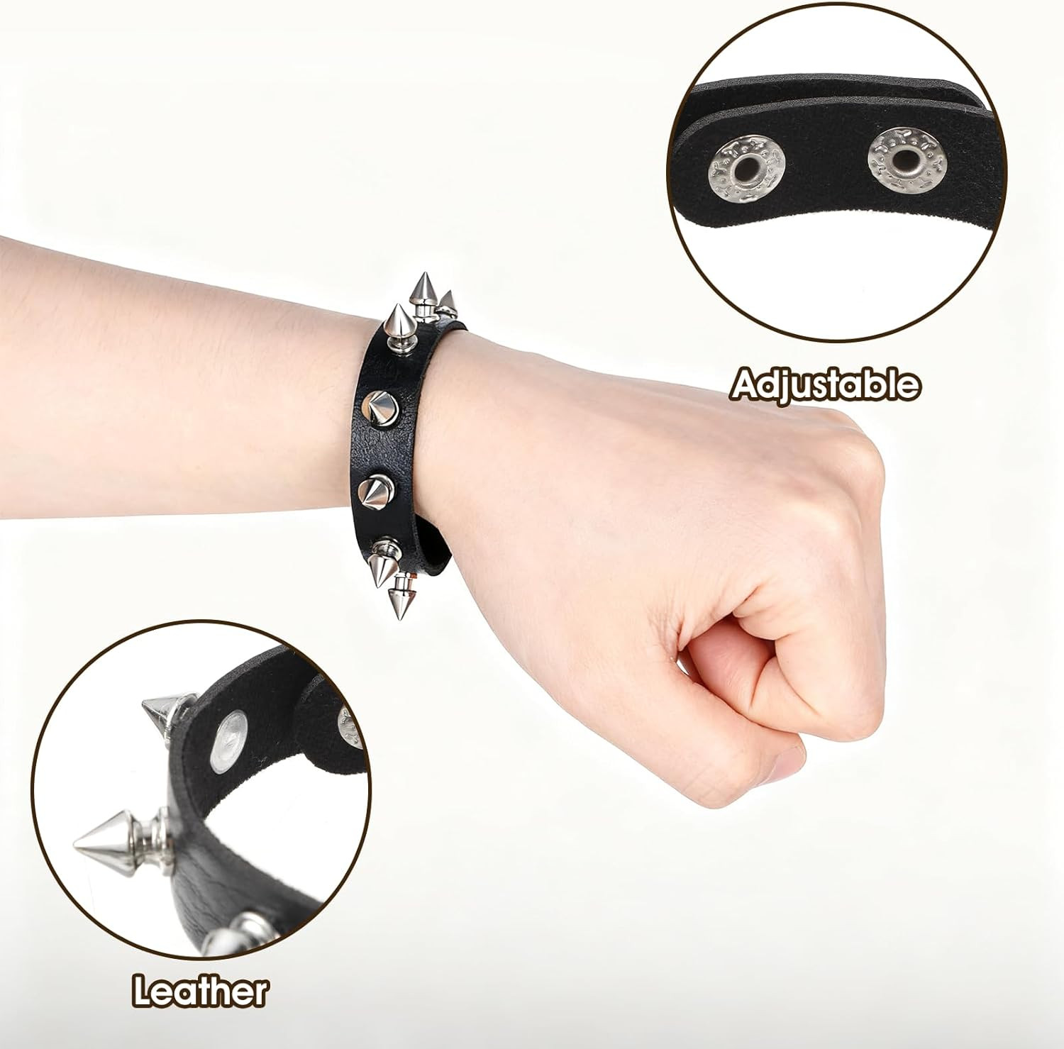 Spike Bracelet Adjustable Punk Rock Studded Leather Wristband Black Emo Bracelet