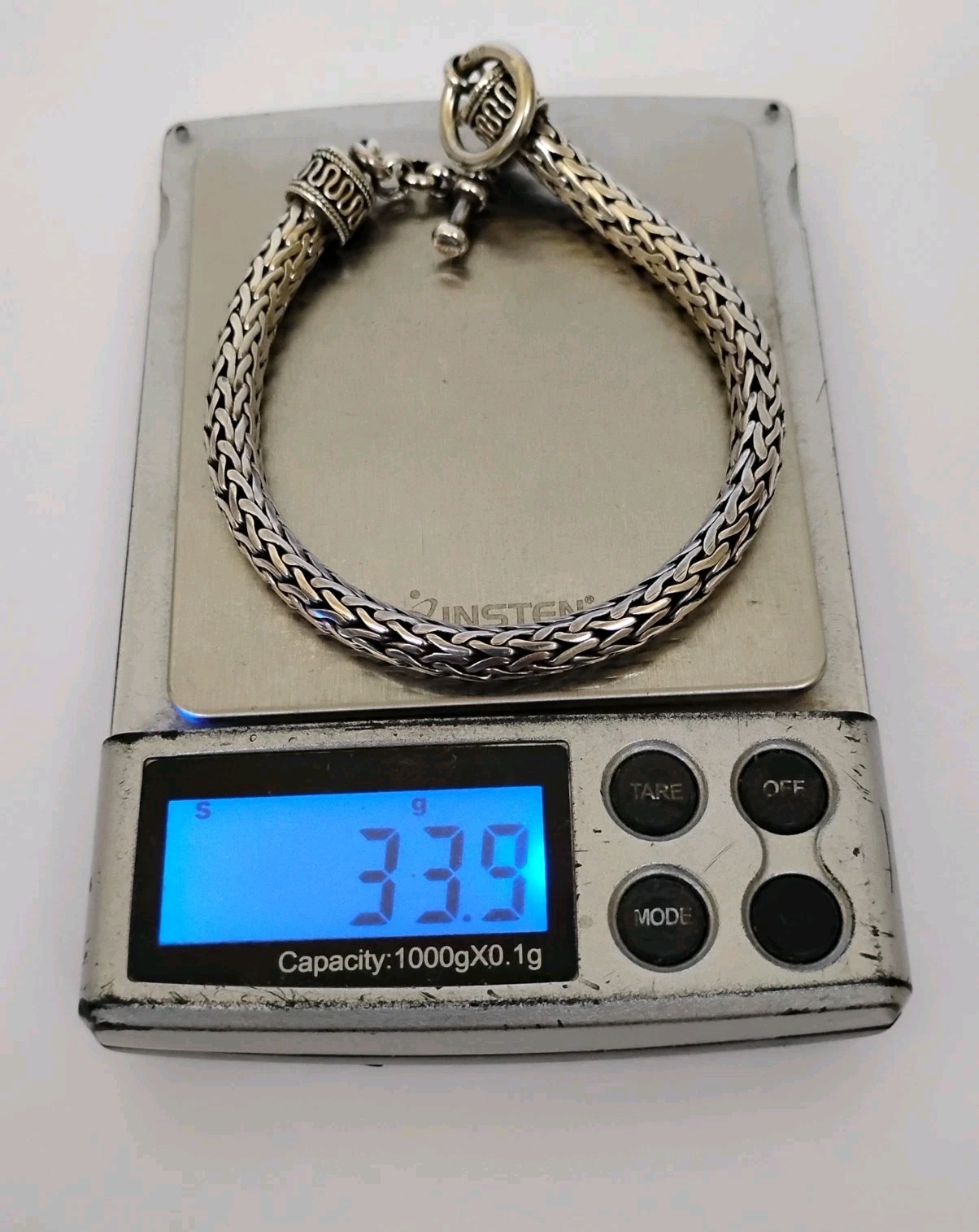 Sterling Silver 6mm Wheat Braided Link Toggle Bracelet 925 Oxidized 33.9g