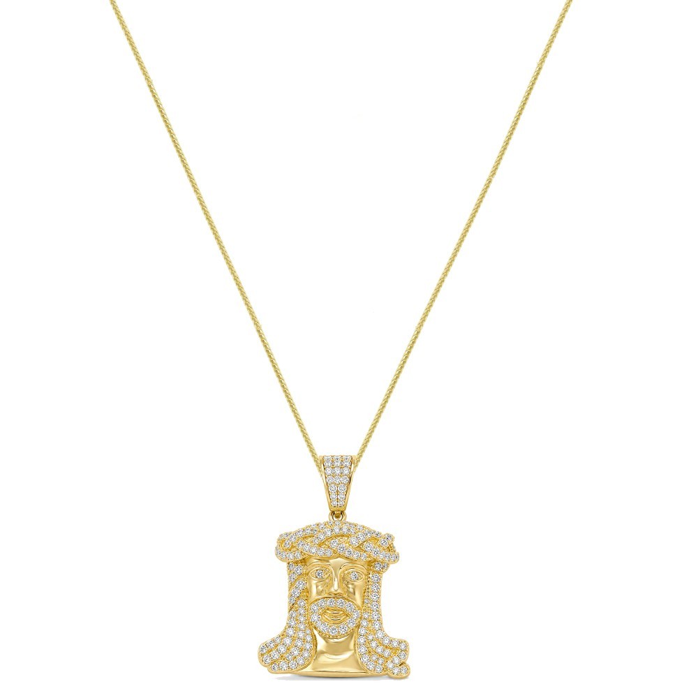 Italian Silver 14K Gold Bonded Jesus Piece Pendant Charm Small 1.35″ +Free Chain