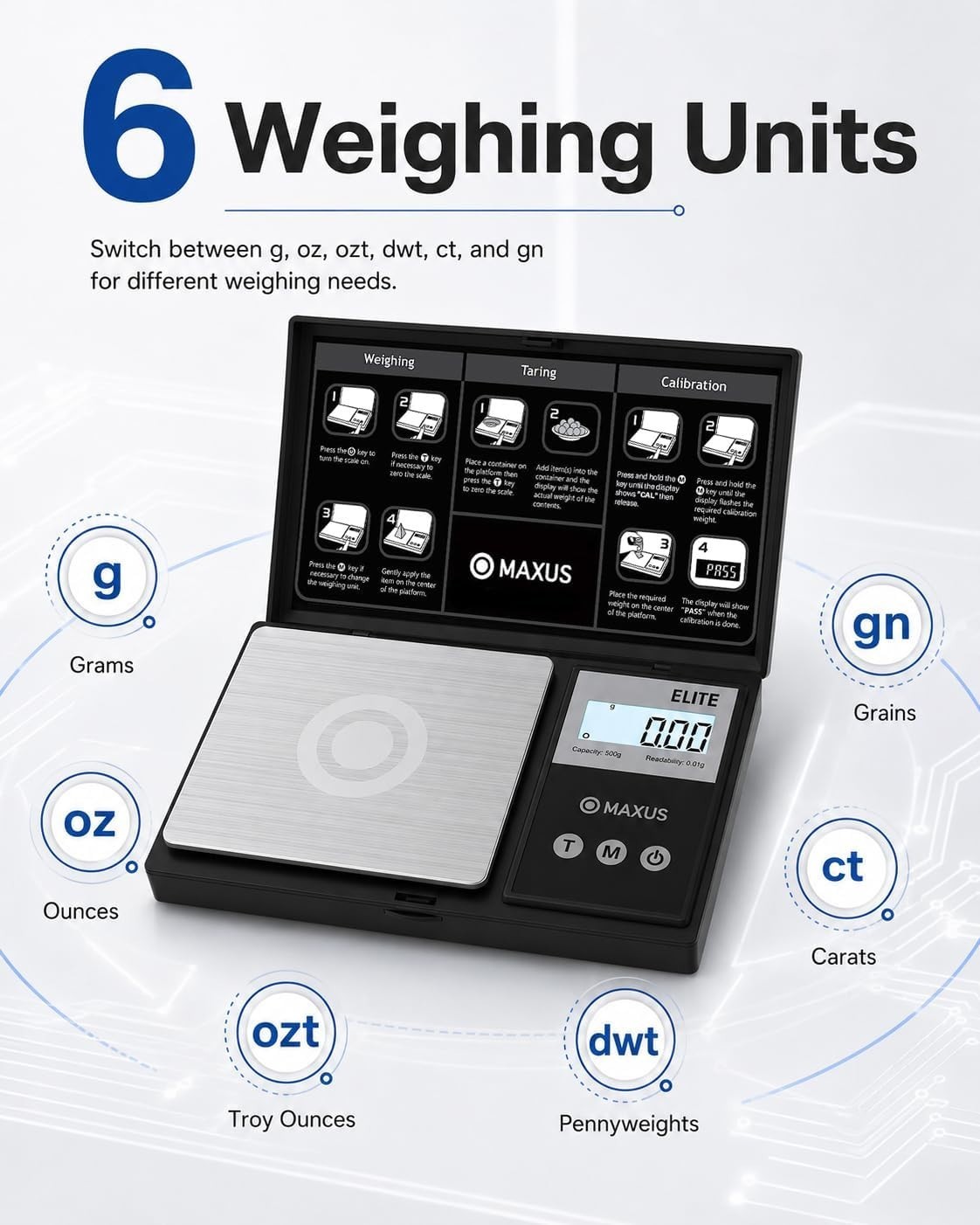 500g x 0.01g Digital Pocket Scale | Compact, Accurate Weighing for Jewels & Food