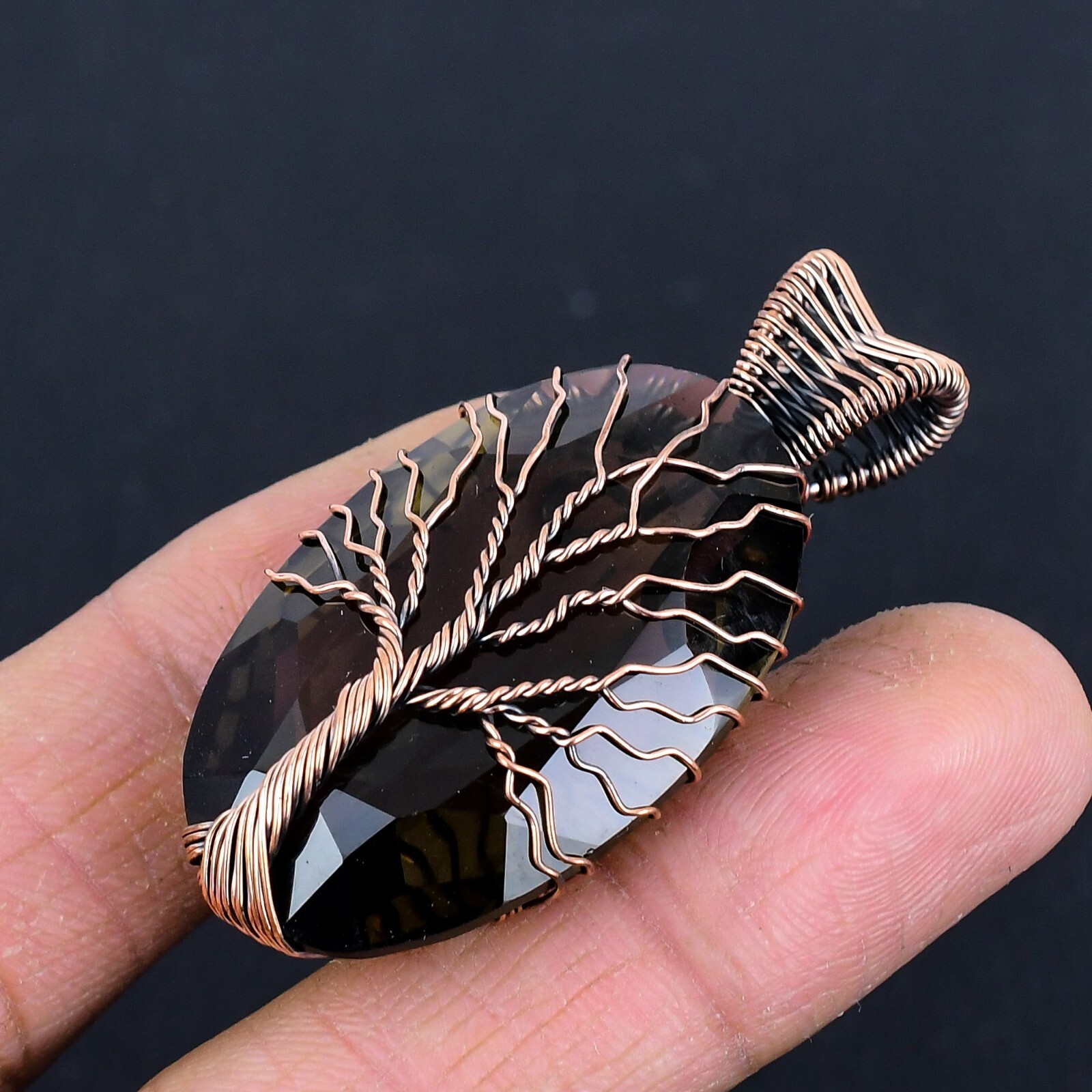 Tree Of Life Smoky Quartz Gemstone Copper Wire Wrapped Pendant Jewelry LC-406