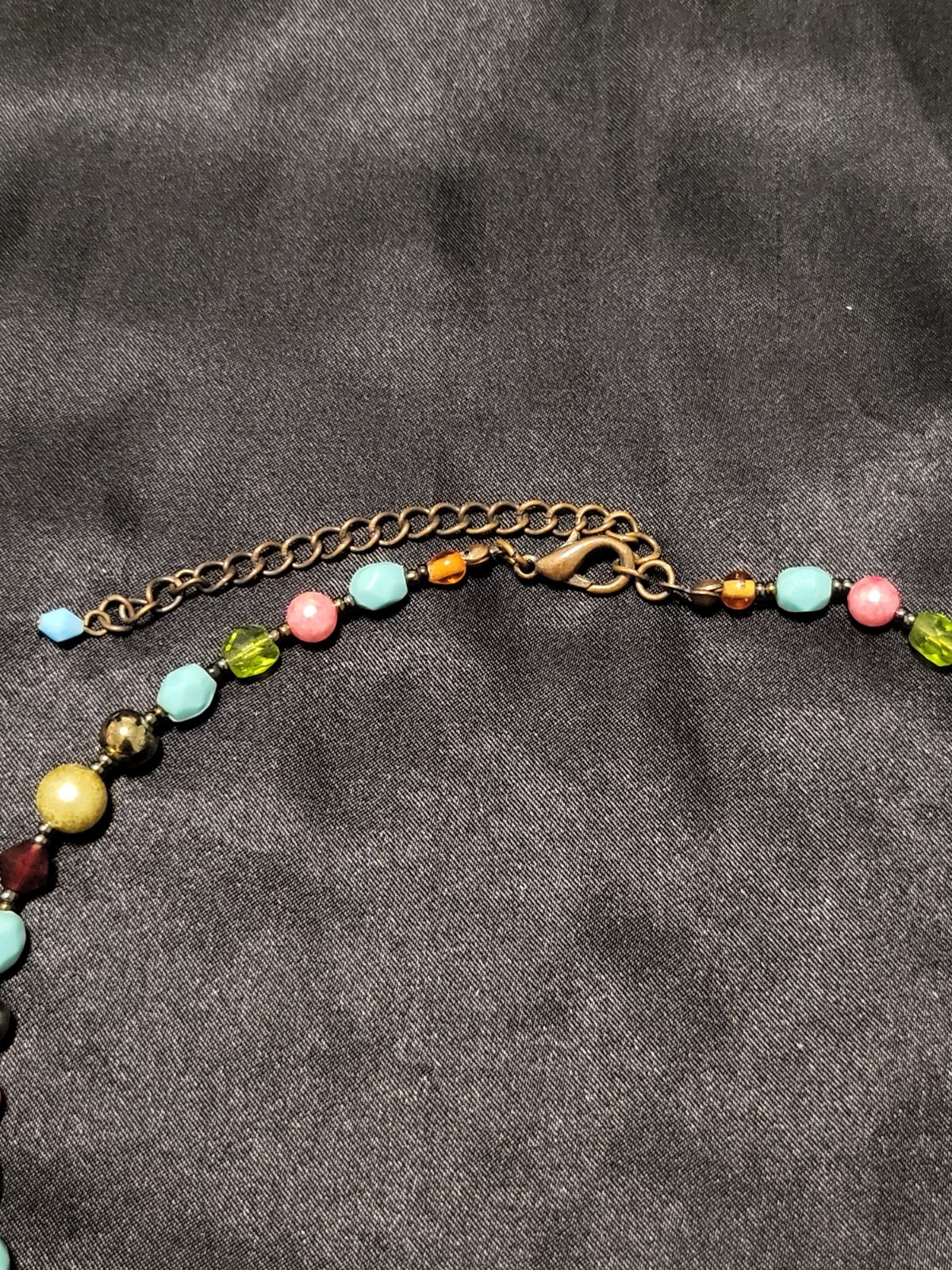 Boho Multi Color Seed Bead Fringe Cluster Collar Necklace Antique Bronze Tone