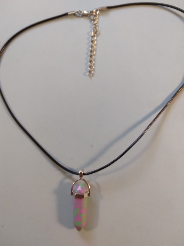 Green and Lavender Gemstone 17 1/2 – 19 1/2 inch Black Cord type necklace 249154