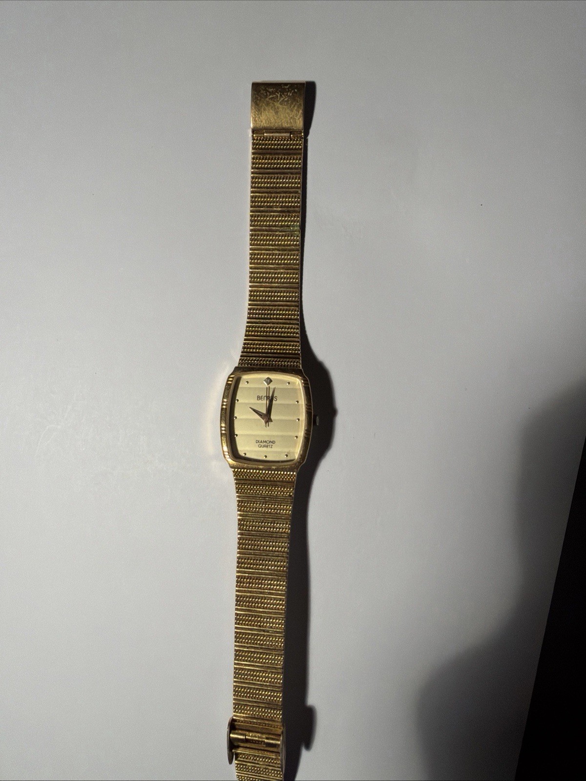 Benrus Diamond Quartz Women’s Gold Dial Square Analog Watch Two-Tone Bracelet