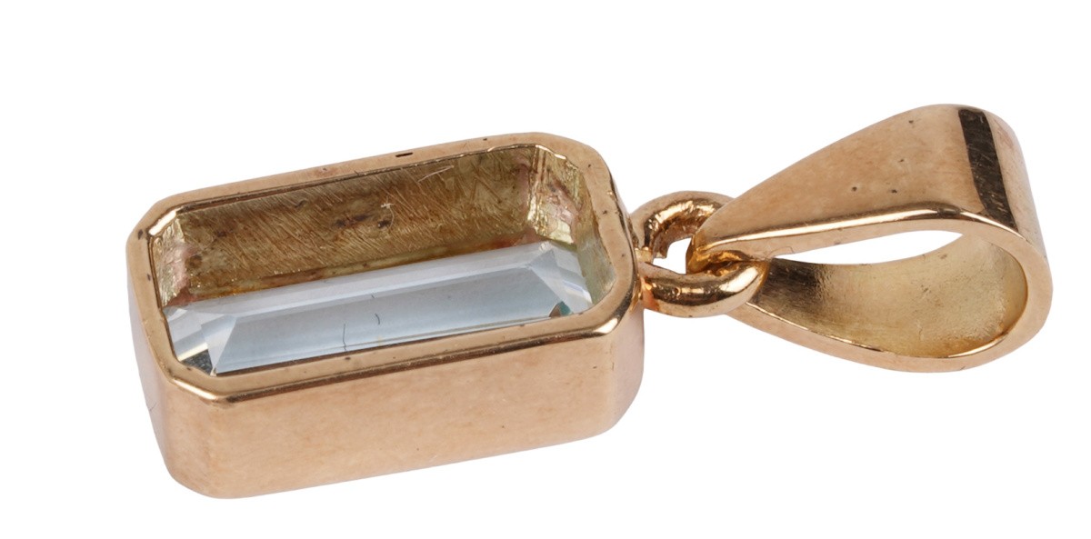 modern 2.00ct. Baguette Aquamarine Pendant 585 Gold Fine Blue