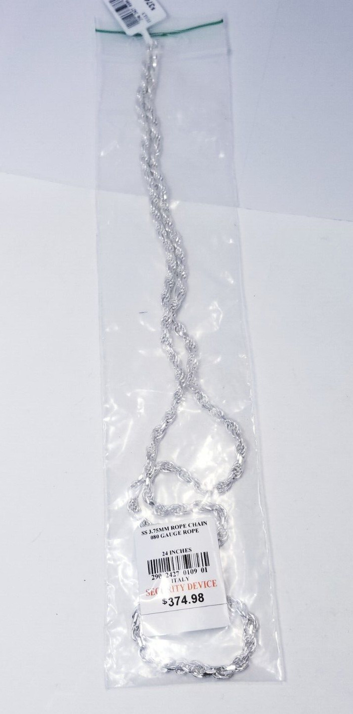 JCPenney Made in Italy Sterling Silver 3.75mm Solid Rope Chain 24″ Necklace