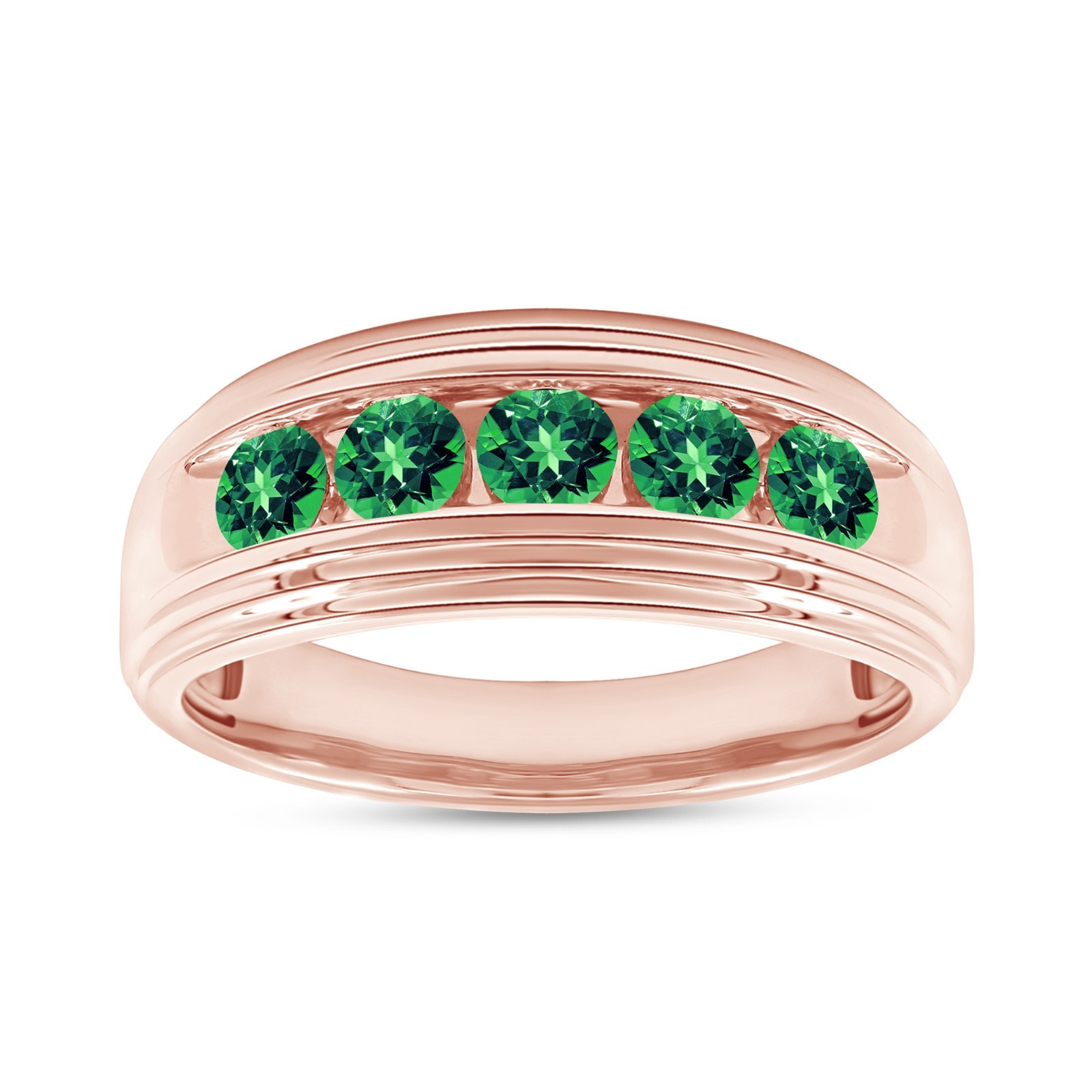 1 Ct Men’s 5 Stone Band Ring Emerald Lab Grown Gemstone 10K or 14K or 925 Silver