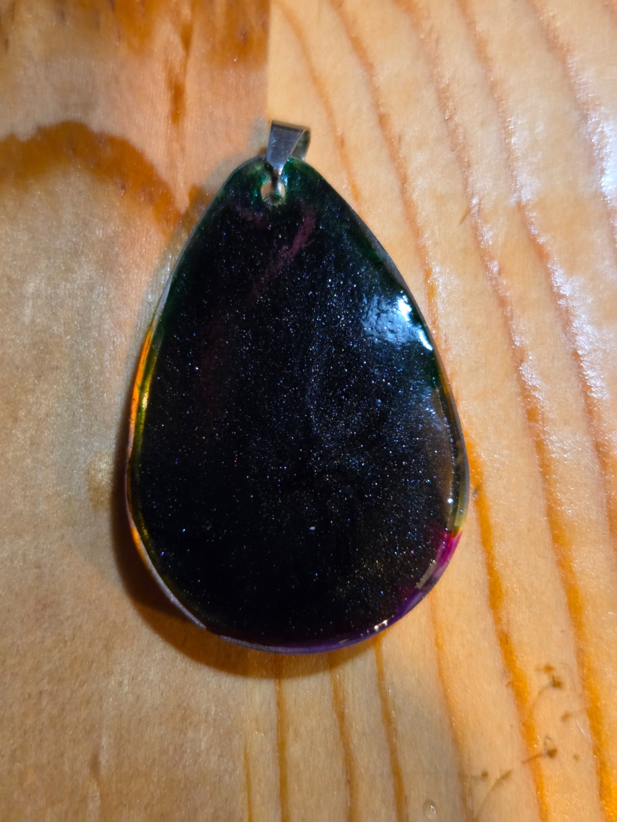 Handmade Cosmic Aurora Petri Effect Resin Teardrop Necklace N097