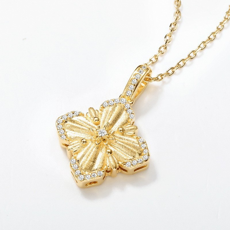 10K Gold Plated 925 Sterling Silver Four Leaf Clover Pendant with Optional Chain