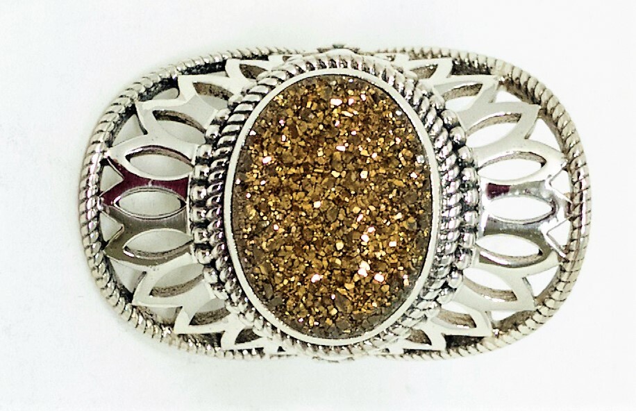 Gold Drusy Quartz 11grams 925 Sterling Silver Ring Himalayan Gems Sizes 7,8,9