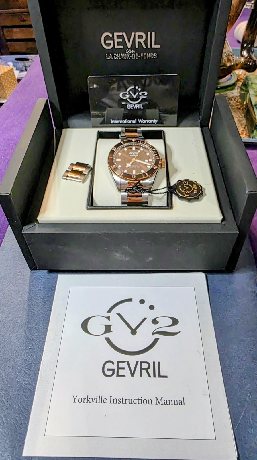 Gevril Yorkville 48603 Swiss Automatic 2-Tone Watch Box/Papers #20/500