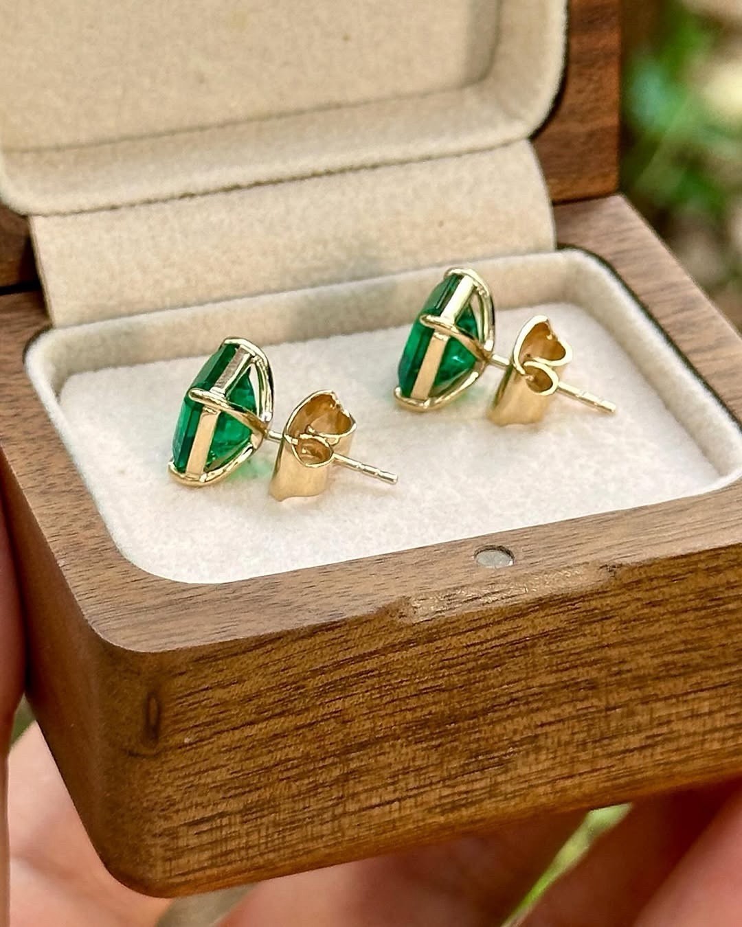 Stud Emerald Earrings 14k Yellow Gold Natural Zambian Emerald Stud Earrings