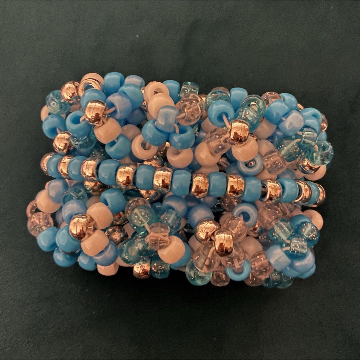 Beaded Bracelet Blue White Silver Clear Glass Plastic Round Unisex Adults