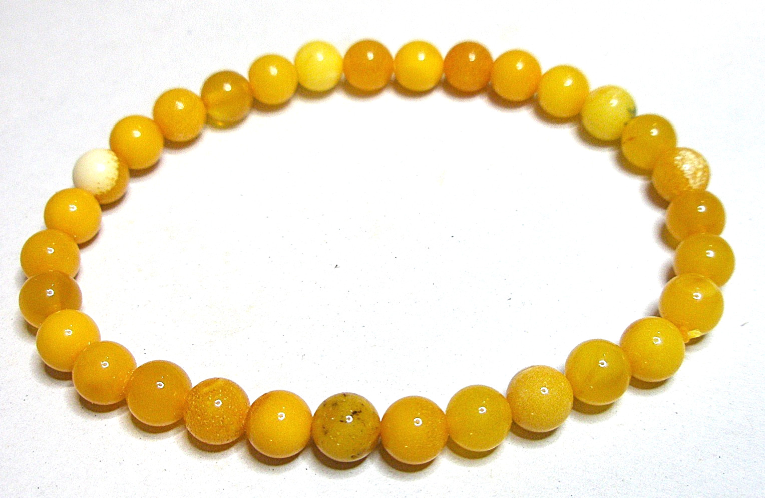 Baltic Amber Bracelet Round Beads 5 mm Egg Yolk Butterscotch Polished 16 cm