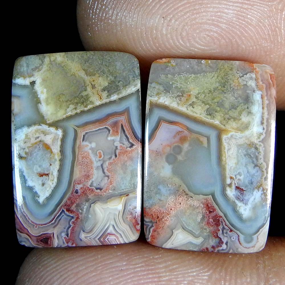 24.85Cts100%Natural Crazy Lace Agate Cushion Pair Cabochon Loose Gemstone