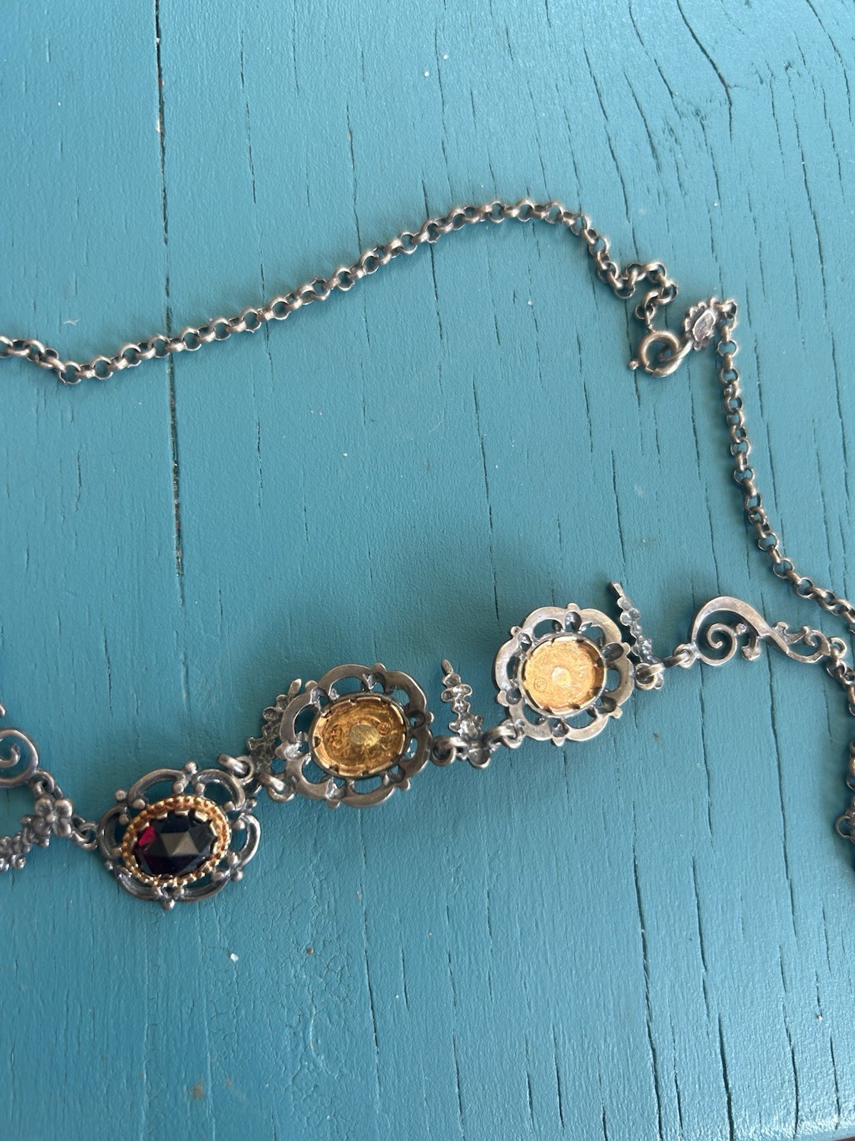 Beautiful vintage 835 silver costume necklace with natural garnets
