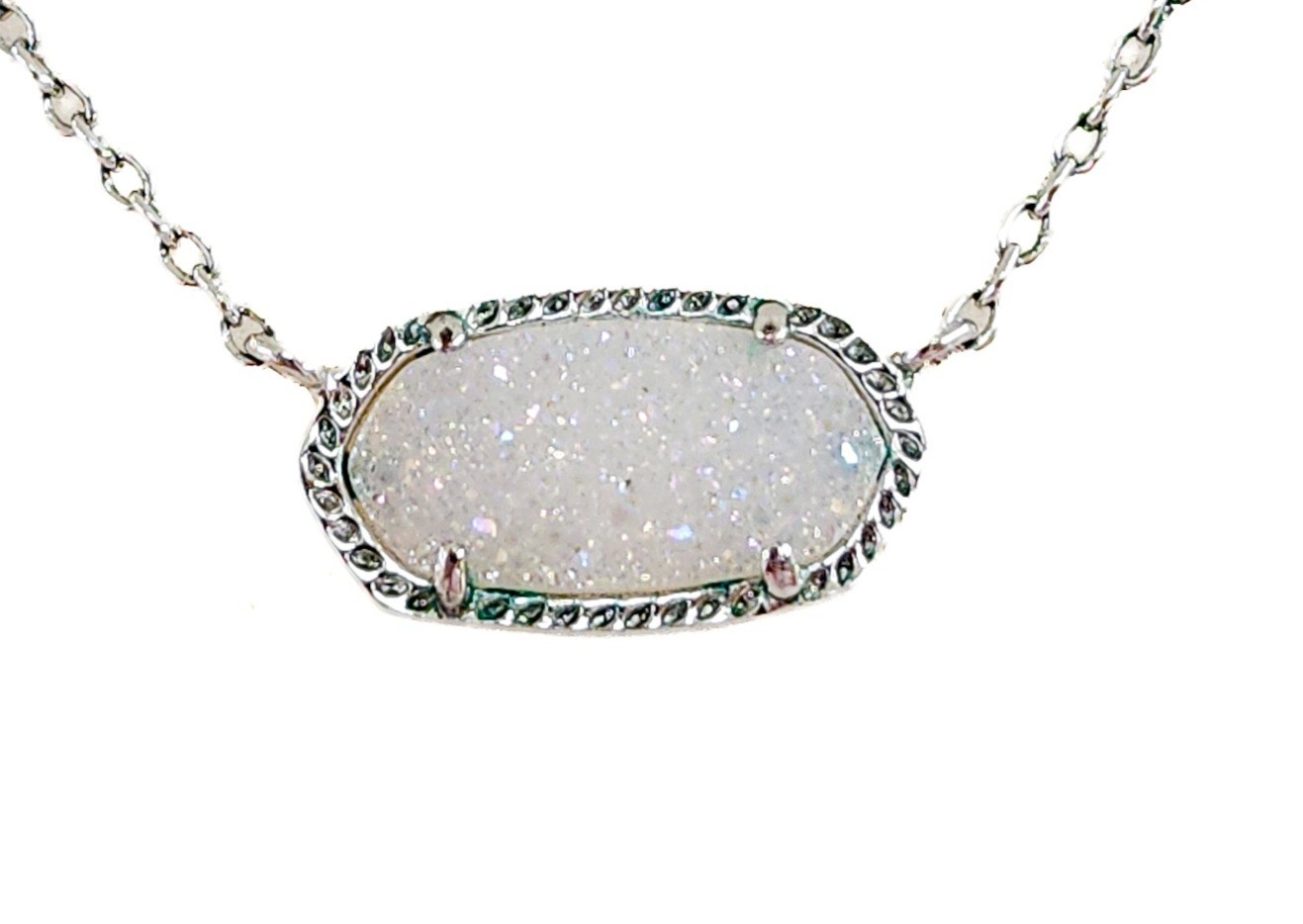 Kendra Scott Elisa Necklace 15″ – 17″ Iridescent Drusy Quartz Rhodium Plated