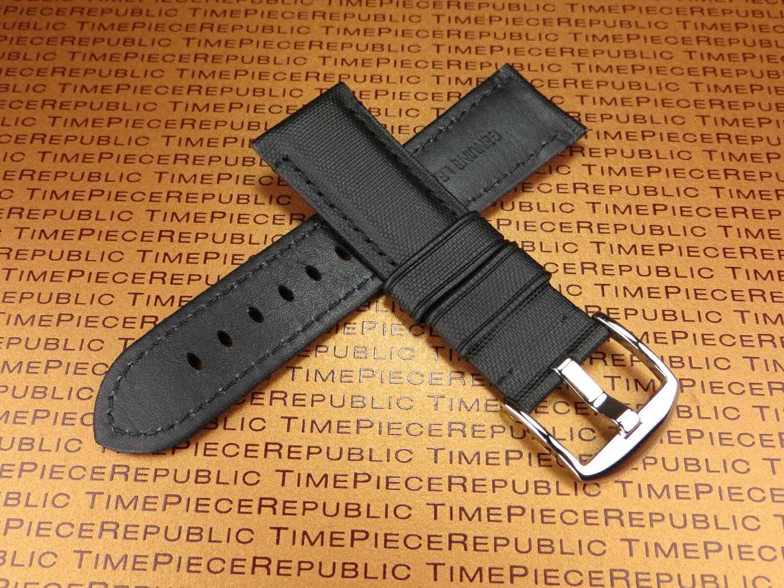 New 24mm Black Leather Kevlar Strap A TOILE Fabric Tang Watch Band for PANERAI