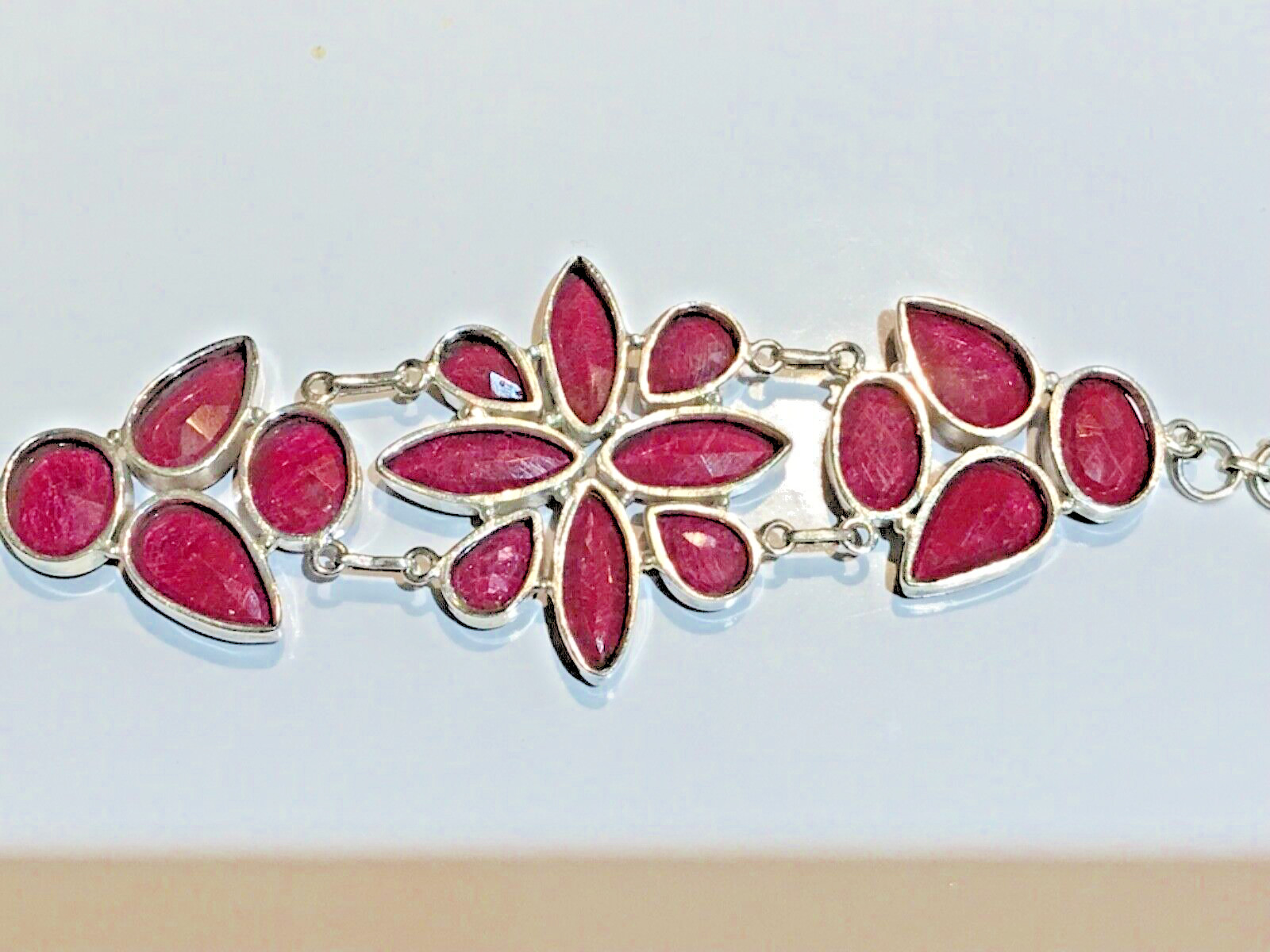 🔥925 STERLING SILVER HUGE LARGE RAW CHERRY RUBIES CHUNKY BRACELET WOMEN 8 in