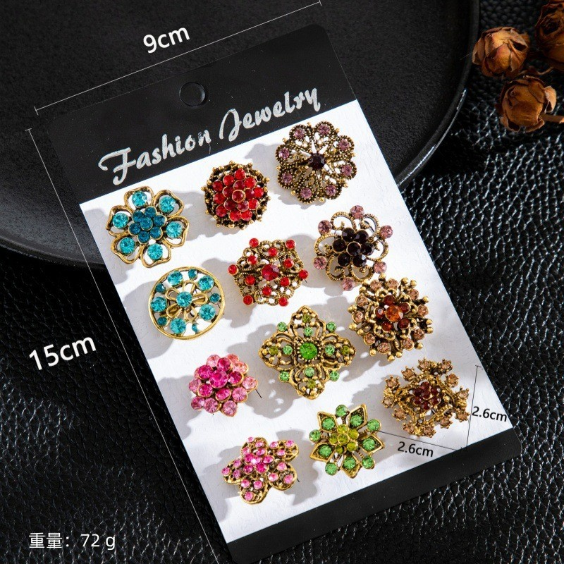 24PCS Vintage Brooch Lot Mixed Alloy Rhinestone Crystal Pins Wedding Bouquet DIY