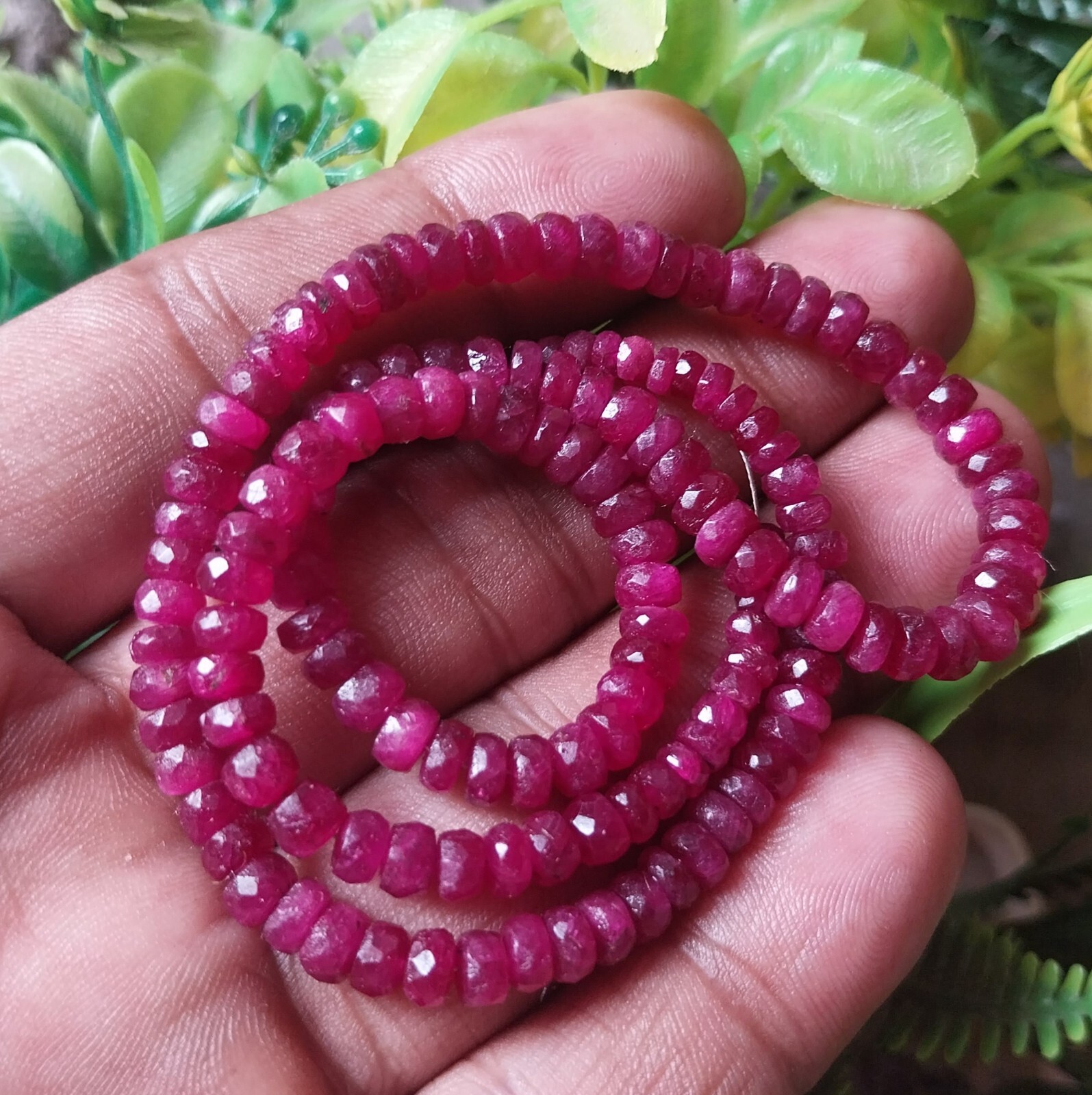 104 Ct 3 to 5 MM Natural Faceted Top Pink Ruby Roundel Shape 16 Inch Necklace