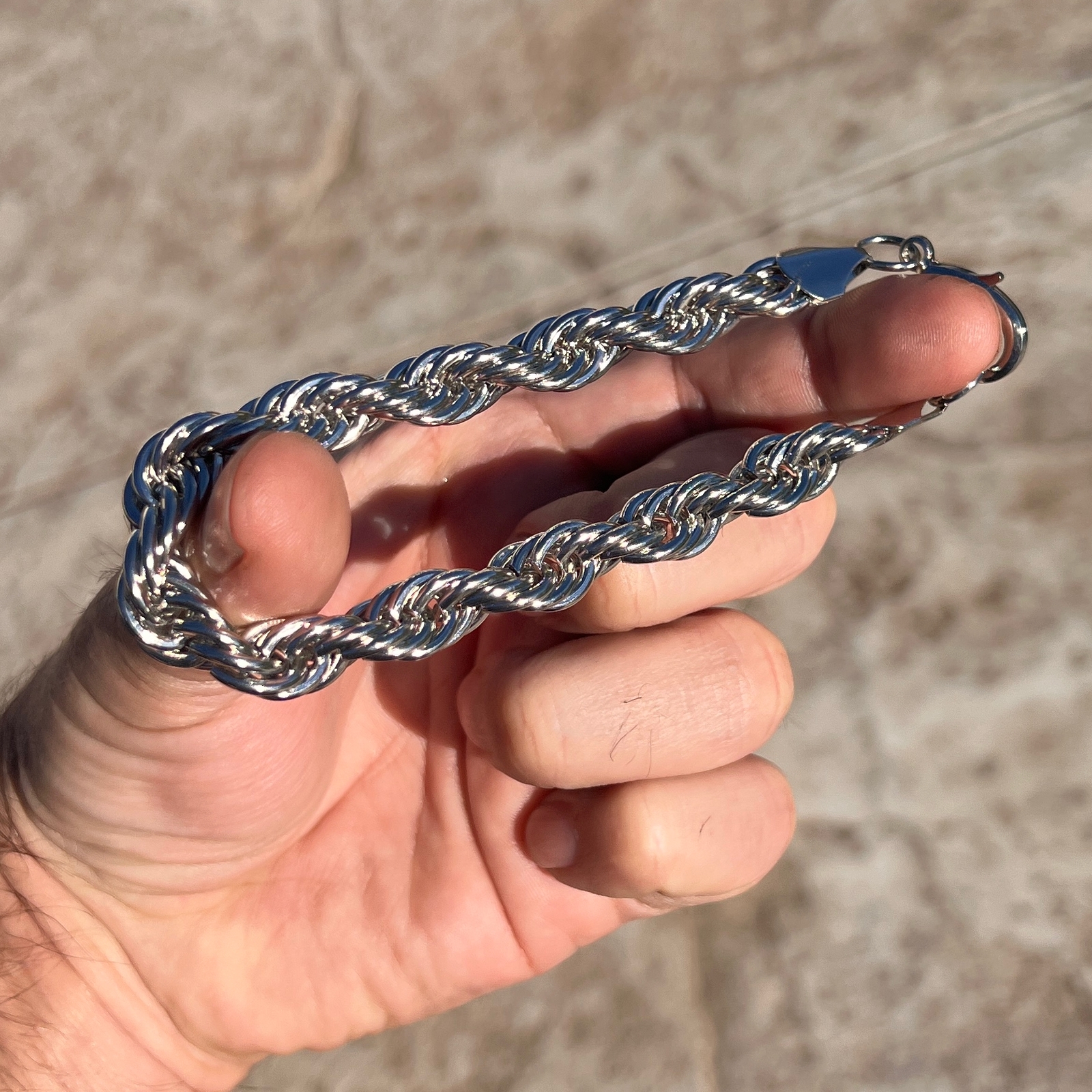 Large Men’s Big Rope Chain Hip Hop Bracelet Silver Tone 10MM Thick 10″ Inches