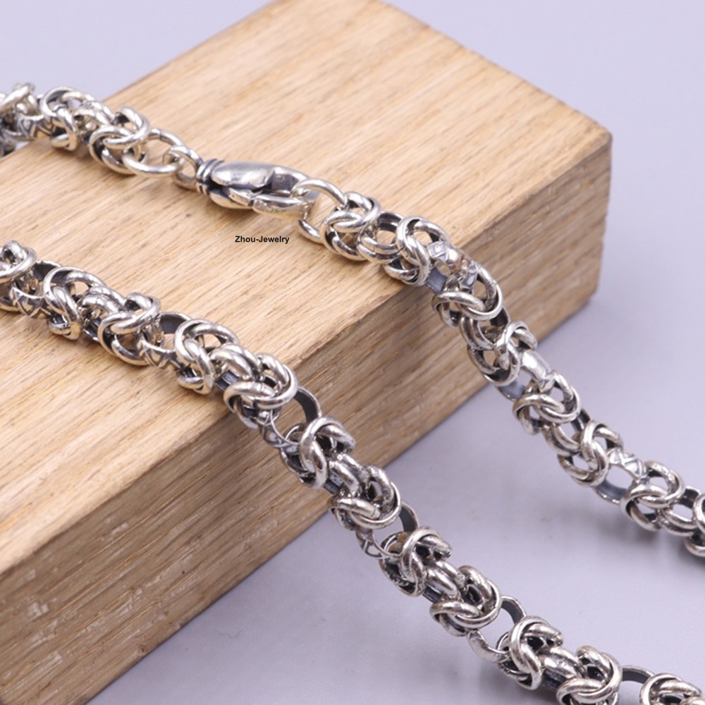 Pure 925 Sterling Silver Necklace 6.0mm Byzantine Link Chain Necklace 19.7inch L